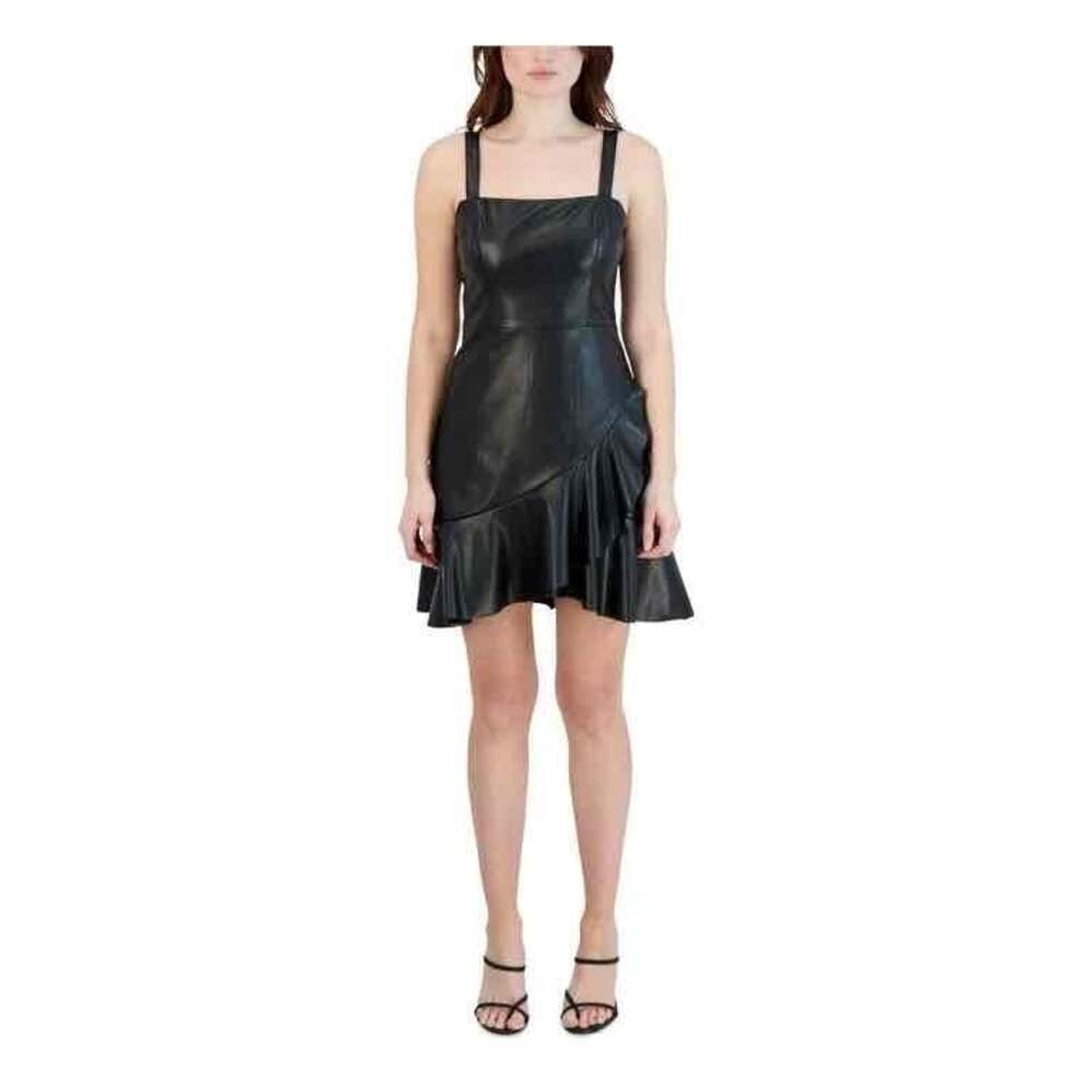 NWT BCBGeneration Black Leather Mini Dress Sleeveless Square Neck Medium